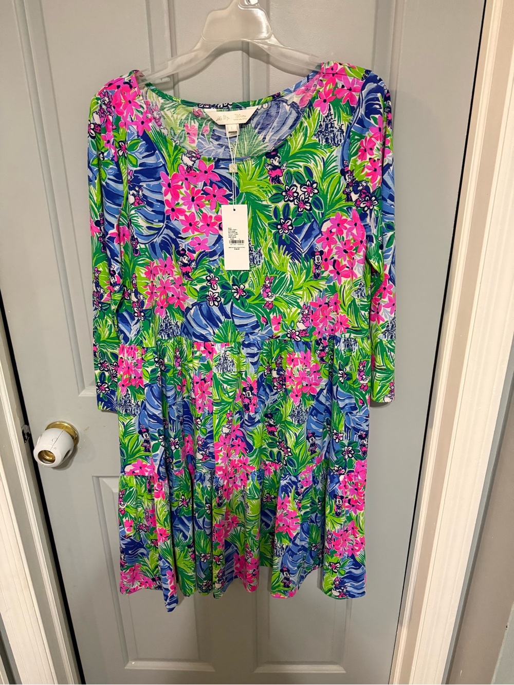 Lilly Pulitzer Pink & Green Tropical Floral Tiered Long Sleeve Dress